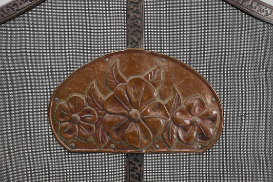 Image 1 of French Art Deco wrought iron fireplace screen with 3 panels