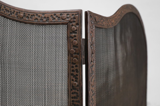 Image 1 of French Art Deco wrought iron fireplace screen with 3 panels