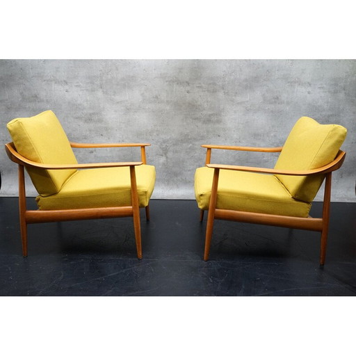 Pair of vintage armchairs in yellow fabric by Walter Knoll, Germany 1960