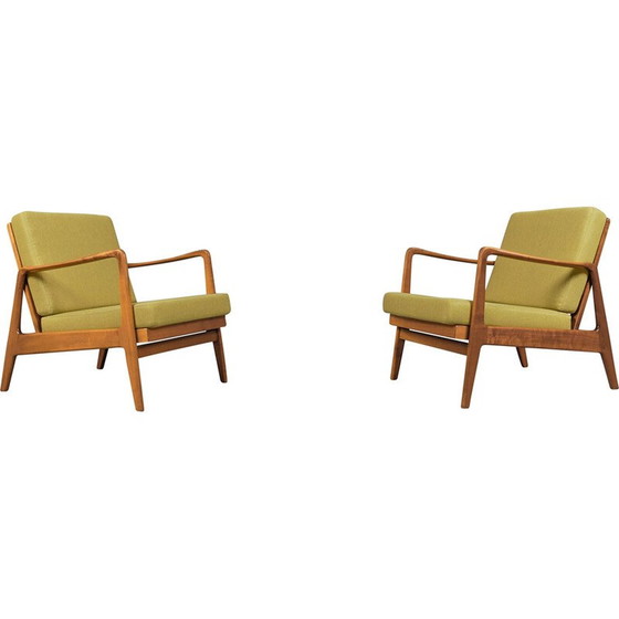 Image 1 of Pair of vintage adjustable armchairs in green fabric, 1960
