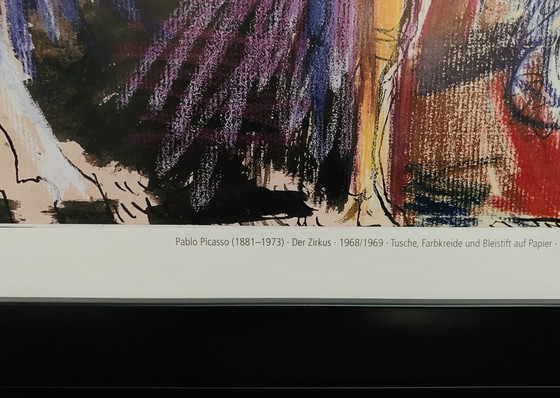 Image 1 of Pablo Picasso, "Circus, 1968." Authorized Offset Color Lithograph, Signed, High Quality. Includes Frame