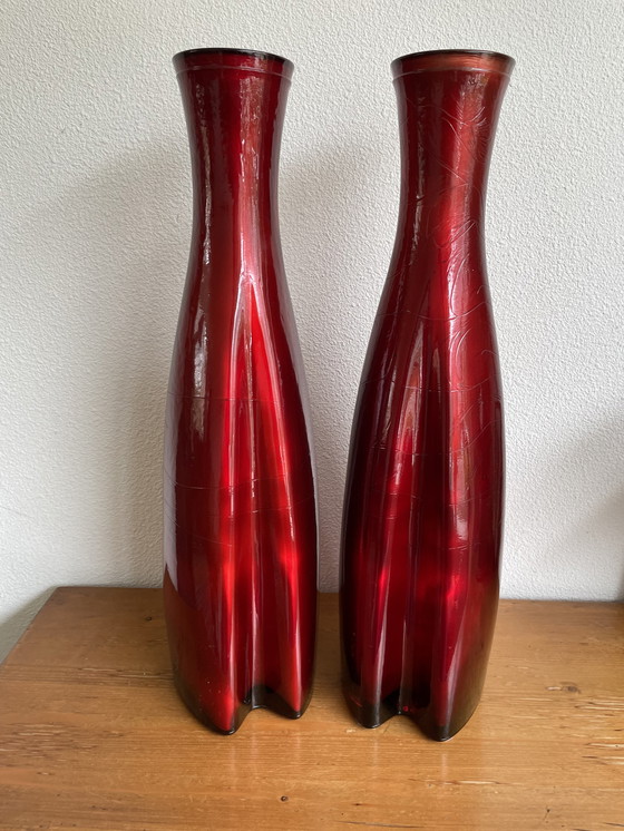 Image 1 of 2x Spanish design vases glass / aluminum