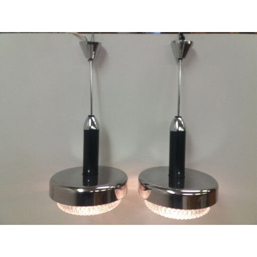 Pair of vintage metal chandeliers, Czechoslovakia 1970