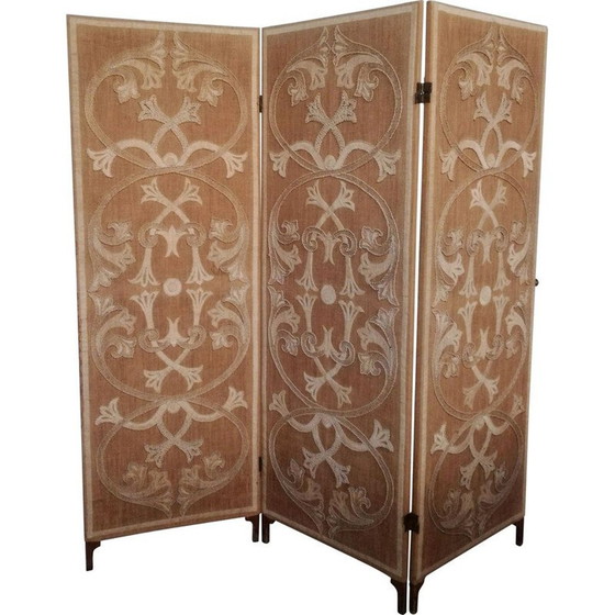 Image 1 of Vintage hand-embroidered wooden room divider, Italy 1940