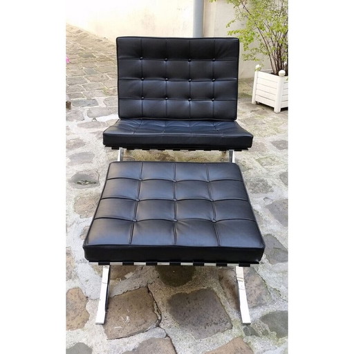 Vintage Barcelona armchair and ottoman by Mies Van Der Rohe for Knoll