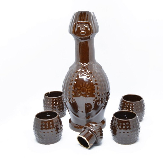 Image 1 of Vintage ceramic decanter and glasses by Bronisław Wolanin, Poland 1960