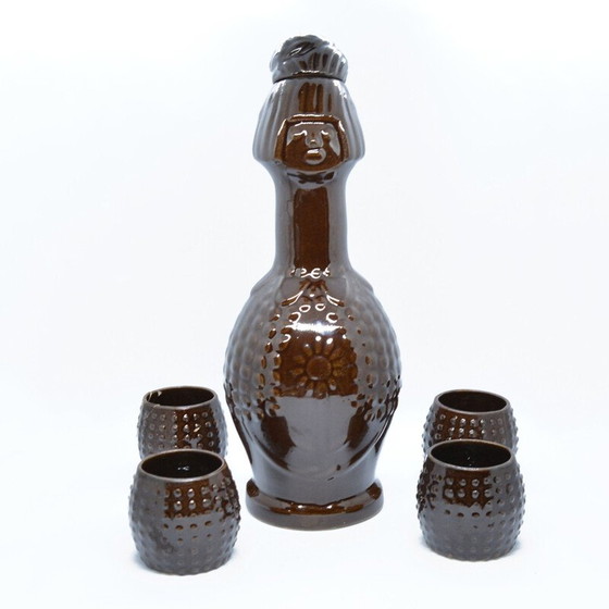 Image 1 of Vintage ceramic decanter and glasses by Bronisław Wolanin, Poland 1960