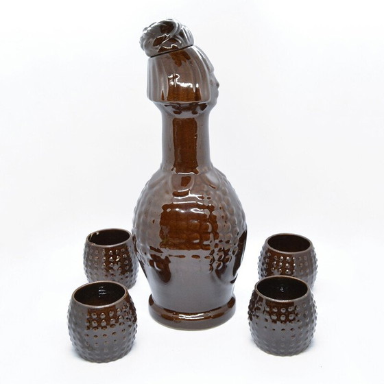 Image 1 of Vintage ceramic decanter and glasses by Bronisław Wolanin, Poland 1960