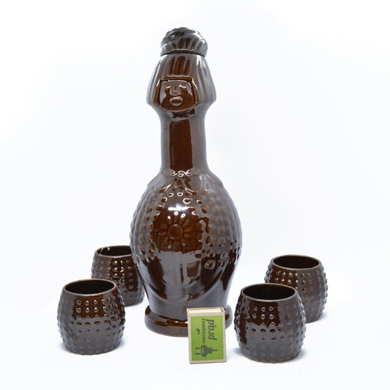 Image 1 of Vintage ceramic decanter and glasses by Bronisław Wolanin, Poland 1960
