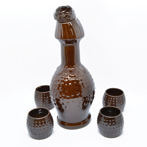 Image 1 of Vintage ceramic decanter and glasses by Bronisław Wolanin, Poland 1960