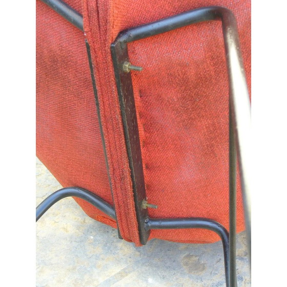 Image 1 of Industria di Legni Curvati-Lissone metal and red fabric chair, Carlo RATTI - 1950s