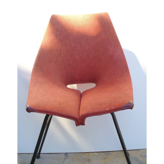 Image 1 of Industria di Legni Curvati-Lissone metal and red fabric chair, Carlo RATTI - 1950s