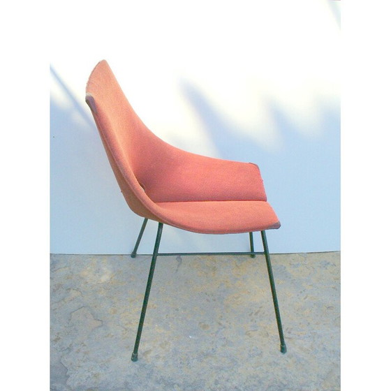 Image 1 of Industria di Legni Curvati-Lissone metal and red fabric chair, Carlo RATTI - 1950s