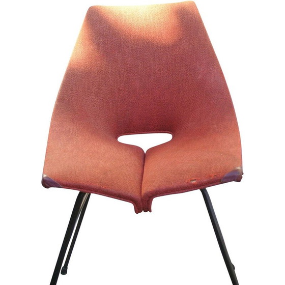 Image 1 of Industria di Legni Curvati-Lissone metal and red fabric chair, Carlo RATTI - 1950s