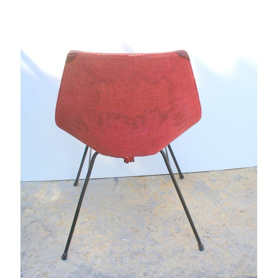 Image 1 of Industria di Legni Curvati-Lissone metal and red fabric chair, Carlo RATTI - 1950s