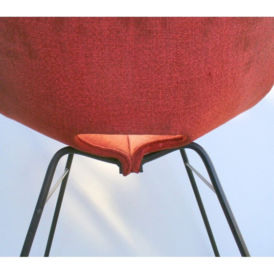 Image 1 of Industria di Legni Curvati-Lissone metal and red fabric chair, Carlo RATTI - 1950s