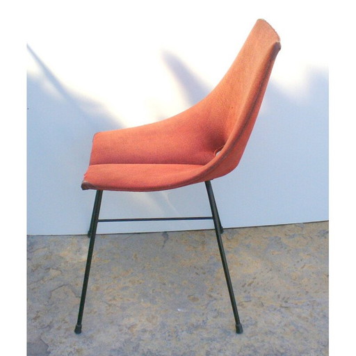 Industria di Legni Curvati-Lissone metal and red fabric chair, Carlo RATTI - 1950s