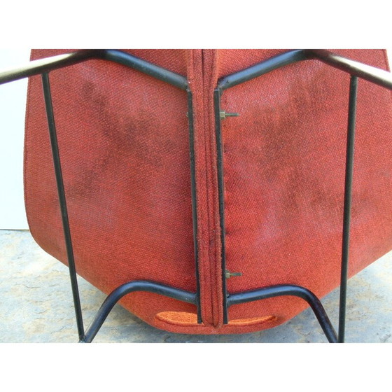 Image 1 of Industria di Legni Curvati-Lissone metal and red fabric chair, Carlo RATTI - 1950s