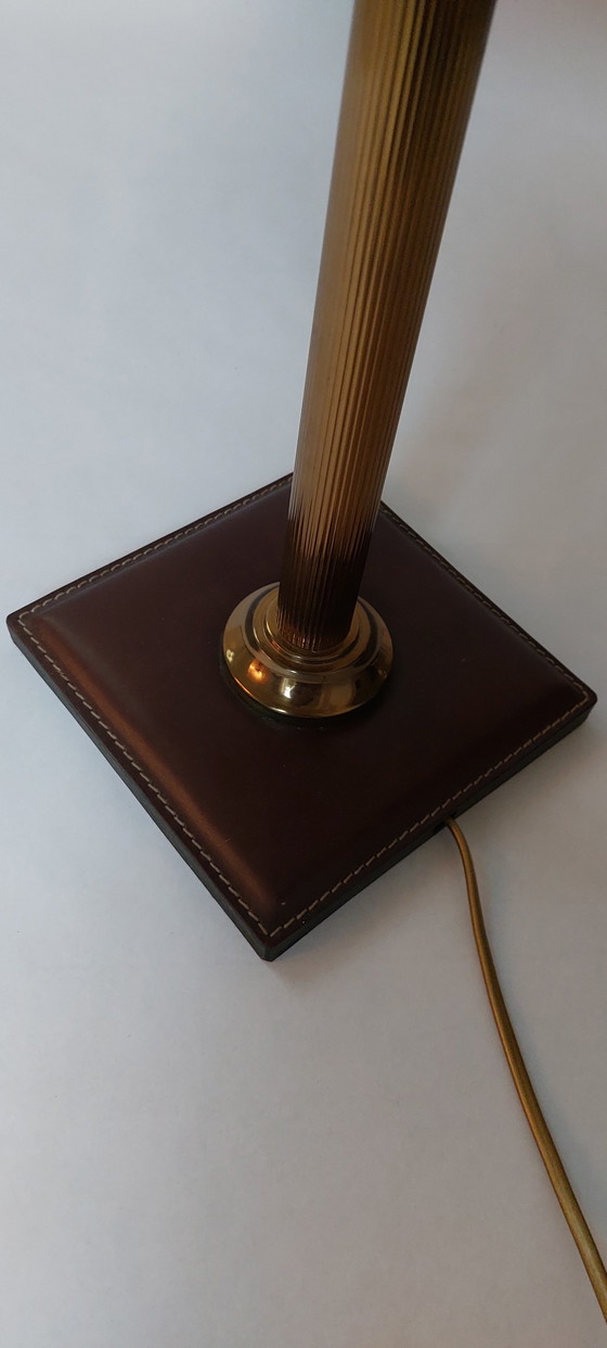 Image 1 of Square Bass Table Lamp In Brown Leather