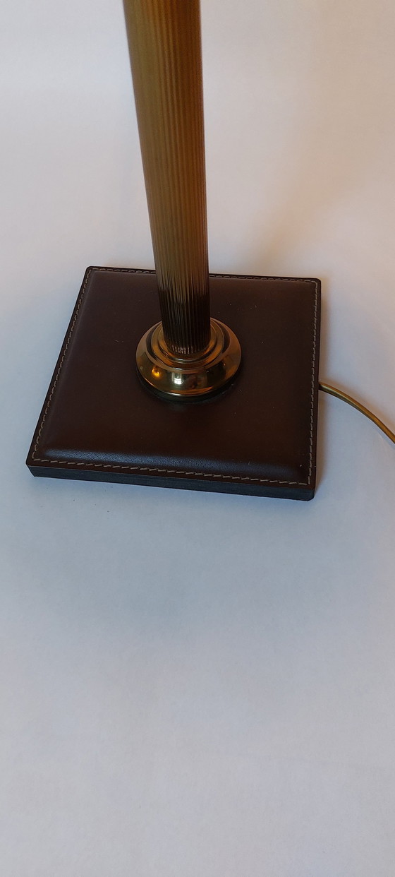 Image 1 of Square Bass Table Lamp In Brown Leather