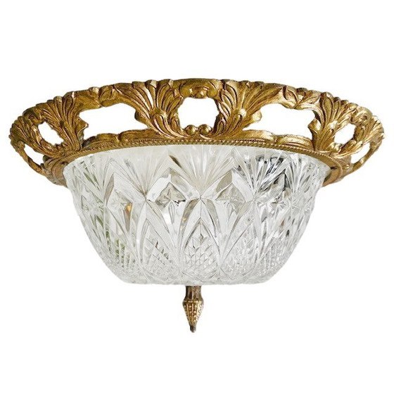 Image 1 of Ceiling lamp Hollywood Regency brass crystal ceiling lamp