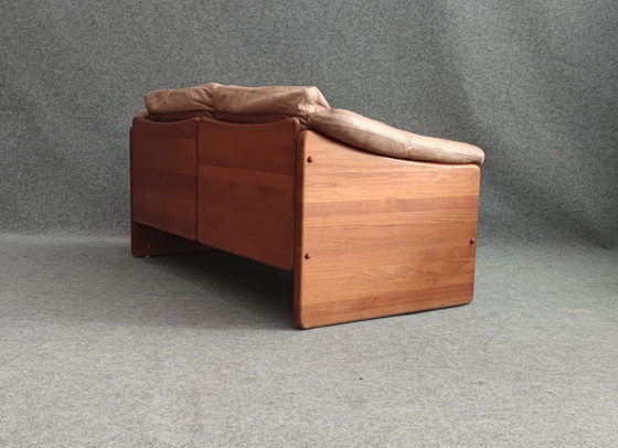 Image 1 of Divano in teak, divano in pelle, poltrona, vintage anni '60, due posti, in pelle, anni '60