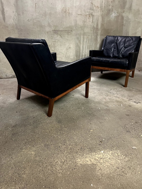 Image 1 of 2X leather armchair V. Kai Lyngfeldt Larsen / Soren Willadsen 60s-70s