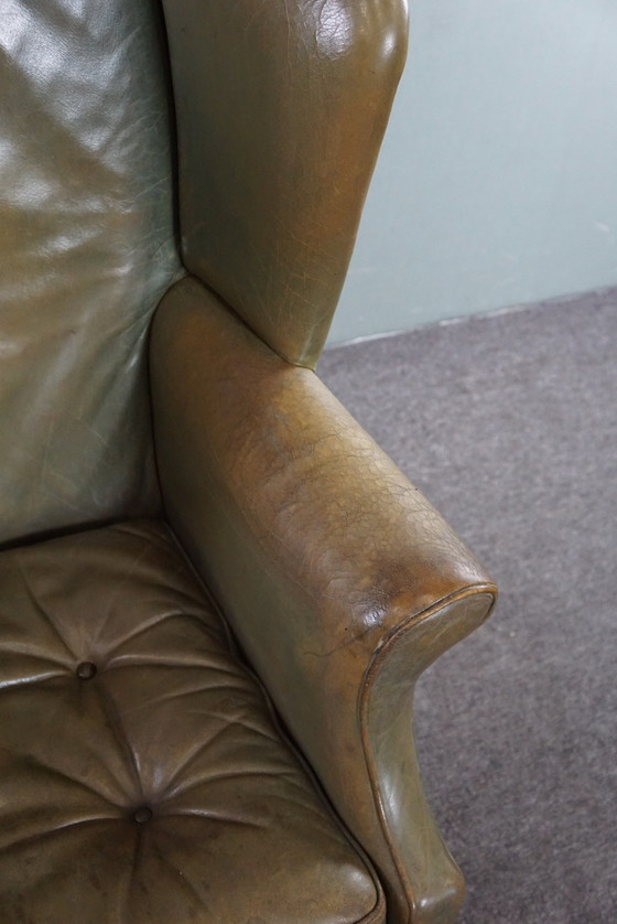 Image 1 of Green vintage cowhide leather wing chair