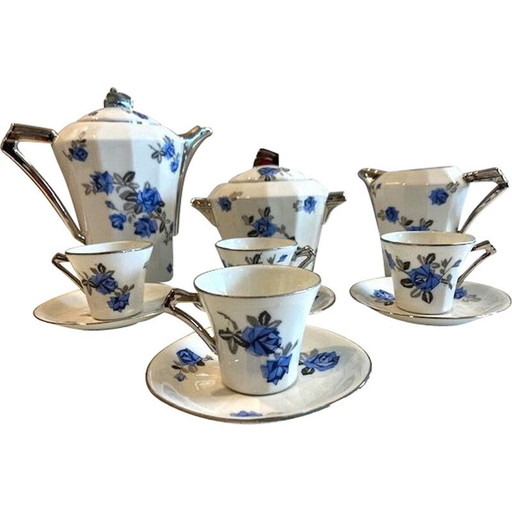 Vintage Art Deco coffee tea chocolate service in Limoges porcelain for Uc et Mf, 1940