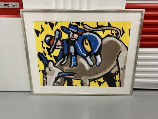 Herman Brood Bulls Ride Screen Print In Frame