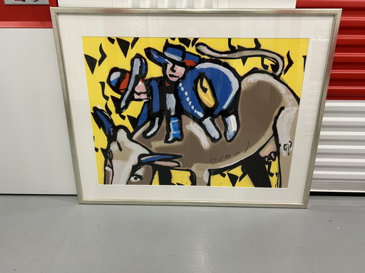 Herman Brood Bulls Ride Screen Print In Frame