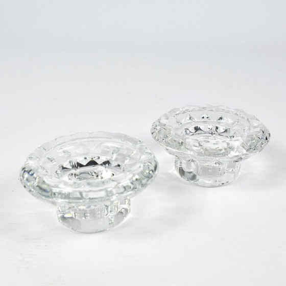 Image 1 of Pair of vintage crystal glass candle holders for Kall Glass, Germany 1980