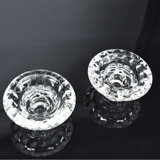 Image 1 of Pair of vintage crystal glass candle holders for Kall Glass, Germany 1980