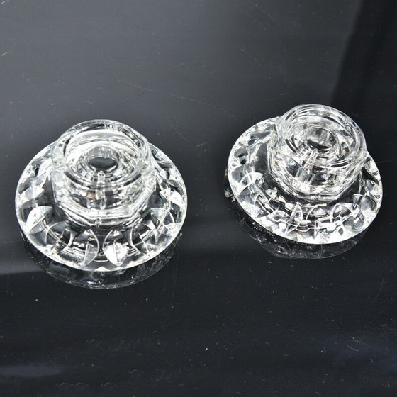 Image 1 of Pair of vintage crystal glass candle holders for Kall Glass, Germany 1980