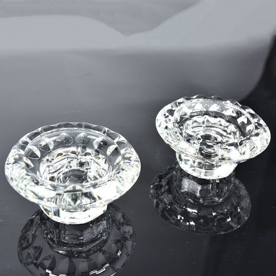 Image 1 of Pair of vintage crystal glass candle holders for Kall Glass, Germany 1980