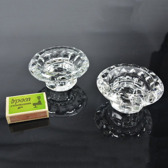 Image 1 of Pair of vintage crystal glass candle holders for Kall Glass, Germany 1980