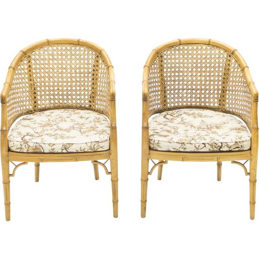 Pair of vintage bamboo cane armchairs 1960s