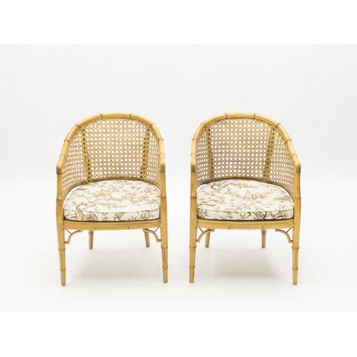 Pair of vintage bamboo cane armchairs 1960s
