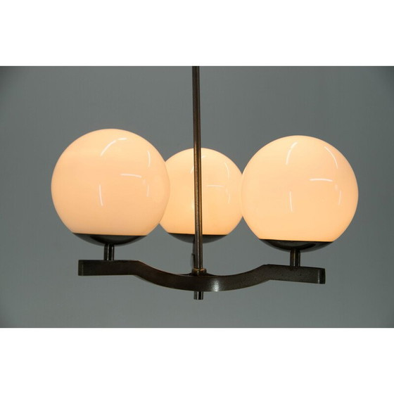 Image 1 of Vintage functionalist nickel-plated three-flame chandelier by Ias, 1930