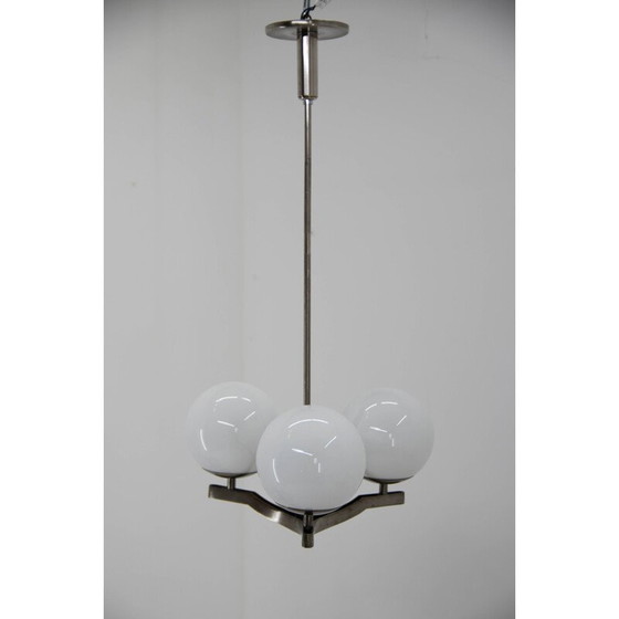 Image 1 of Vintage functionalist nickel-plated three-flame chandelier by Ias, 1930