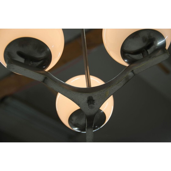 Image 1 of Vintage functionalist nickel-plated three-flame chandelier by Ias, 1930