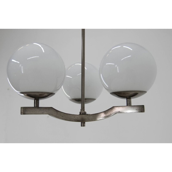 Image 1 of Vintage functionalist nickel-plated three-flame chandelier by Ias, 1930