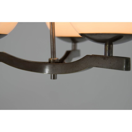 Image 1 of Vintage functionalist nickel-plated three-flame chandelier by Ias, 1930