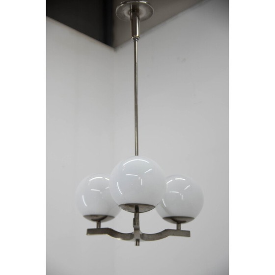 Image 1 of Vintage functionalist nickel-plated three-flame chandelier by Ias, 1930