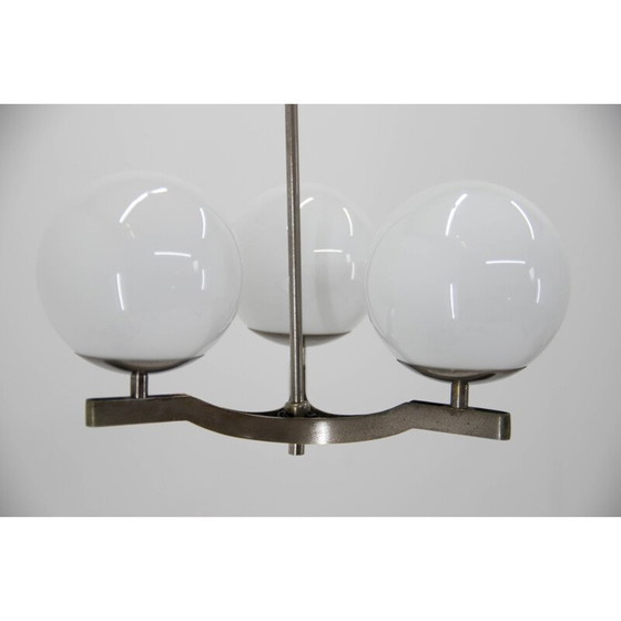 Image 1 of Vintage functionalist nickel-plated three-flame chandelier by Ias, 1930