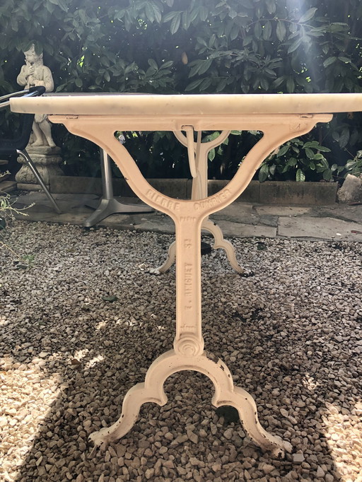 Antique 1900 Cast Iron And Marble Bistro Table