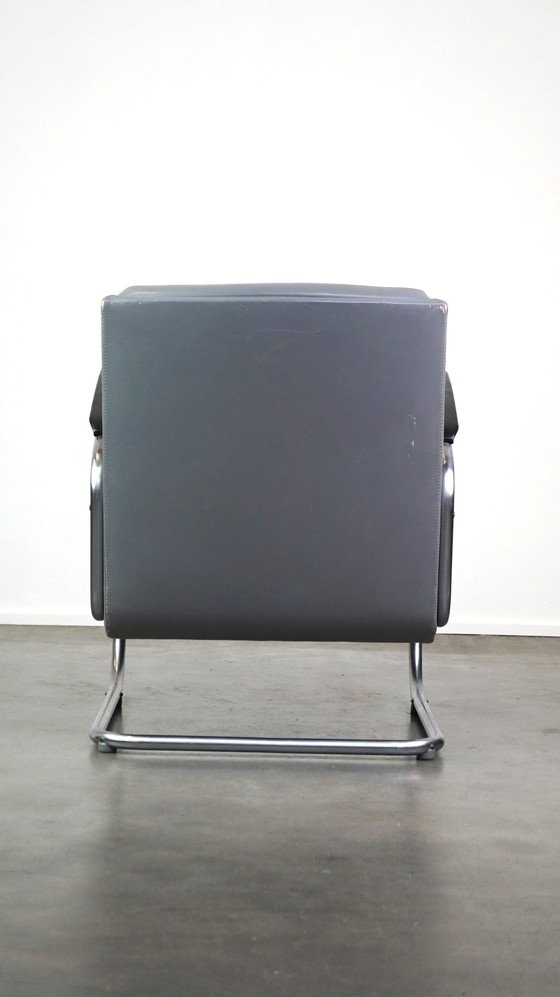 Image 1 of Vintage gray cowhide leather bauhaus design armchair