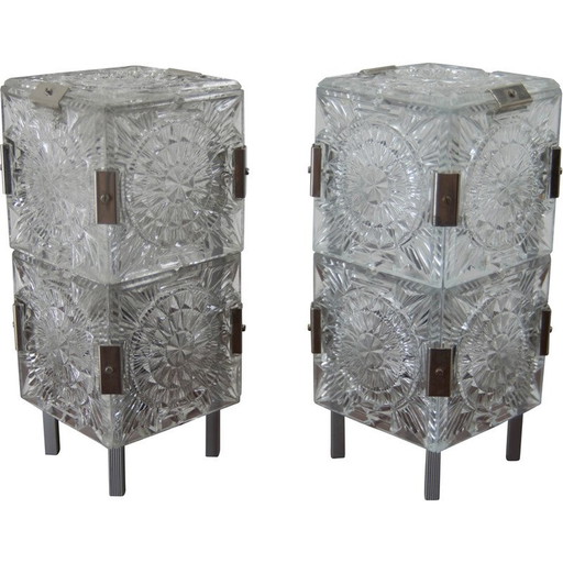 Pair of vintage glass table lamps by Kamenicky Senov, 1970s