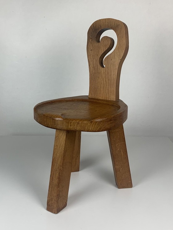 Image 1 of Sculptural Chunky Tripod Stool in Oak, 1960s