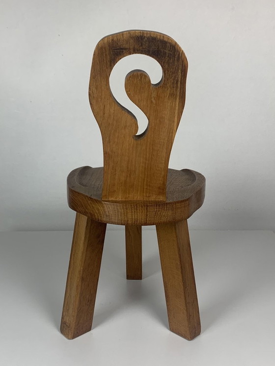 Image 1 of Sculptural Chunky Tripod Stool in Oak, 1960s